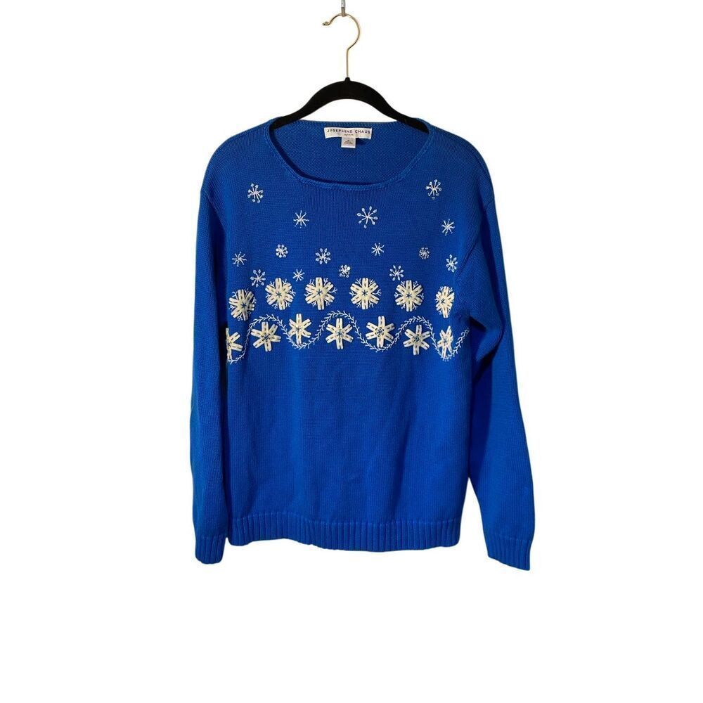 Vintage, Josephine chaus women’s blue snowflake long sleeve sweater S/M